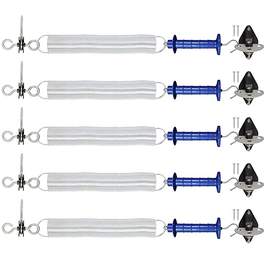 5 Pack Electric Fence Gate Kit, with Spring Gate Handle, 2 Anchor Insulators and 19.69-Feet Tension Big Spring，for Electric Fence Gate Livestock Fence Agricultural Fencing and Pasture