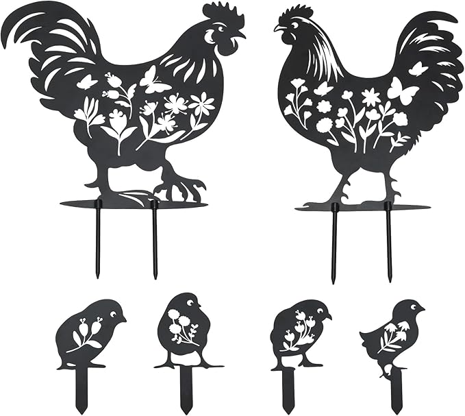 Chicken Decor, Garden Metal Stakes Gifts for Women/Men Chicken Lovers Gifts Silhouette Statues for Yard Art, Outside, Patio, Outdoor Decor, Garden Decorations, Lawn Ornaments