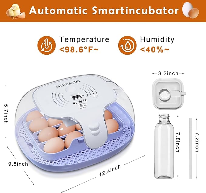 16 Egg Incubator with Automatic Egg Turning and Humidity Control,360 Degree View with Clear Window, Incubators for Hatching Eggs, Chicken, Ducks, Goose, Pigeon, Quail, Parrot