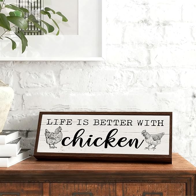 Chick Decor, Life is Better with Chicken Sign, Inspirational Chicken Quote Sign, Rustic Hanging Plaque, Country Style Home Farmhouse Decor, Yard Decors 9.5x3.1x1 inches