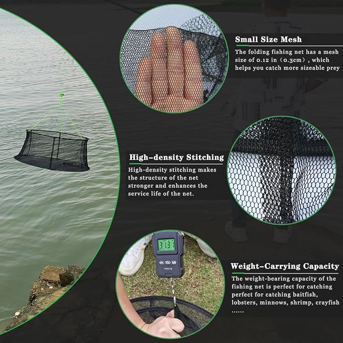 Drasry Fishing Net Trap for Bait Minnow Shrimp Crayfish Foldable Fish Crawdad Lobsters Cast Net Collapsible