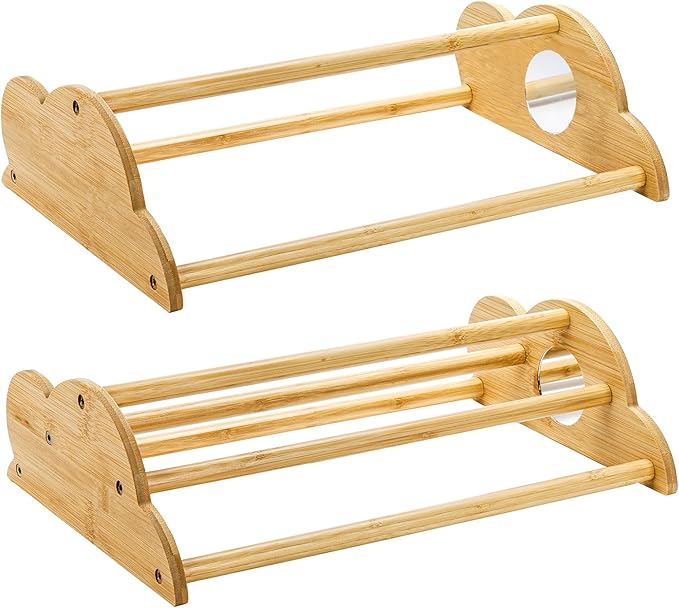 Frcctre 2 Pack Bamboo Chicken Perch, Freestanding Roosting Bar Set Baby Chick Stand Training Perch Chicken Jungle Gym with Built-in Mirrors for Brooder, Coop, Hens