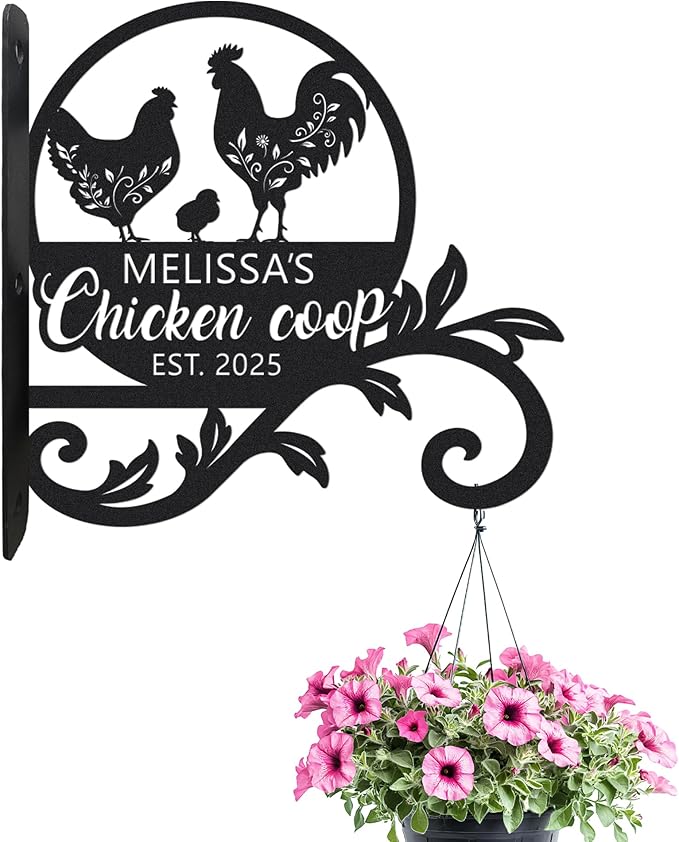 Personalized Chicken Coop Metal Hooks, Custom Hen & Rooster Farm Sign, Rustic Garden Hanging Hook for Plants & Baskets, Chicken Coop Accessories, Gift for Chicken Lovers