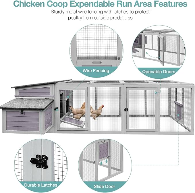 Chicken Coop Large Wooden Chicken House for Outdoor 103" Poultry Cage with Nesting Box, 4-6 Chickens