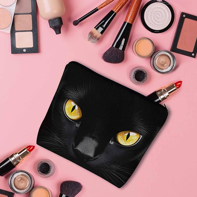 Women Makeup Organizer Bag Cat Animal Kitten Black Cat Flax Cosmetic Bag Makeup Bags Toiletry Bag Accessories Organizer Travel Bags For Home Bathroom Office Hotel Gym