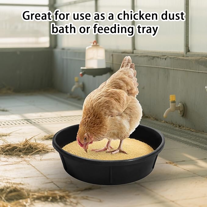 6 Pcs Rubber Feeder Pan 12 Quart/ 3 Gallon Rubber Dust Bath Tub Large Utility Feed Bucket Livestock Bowl for Feeding Pig Dog Horse Goat Chicken Animal, 17.1 x 4.3 Inch