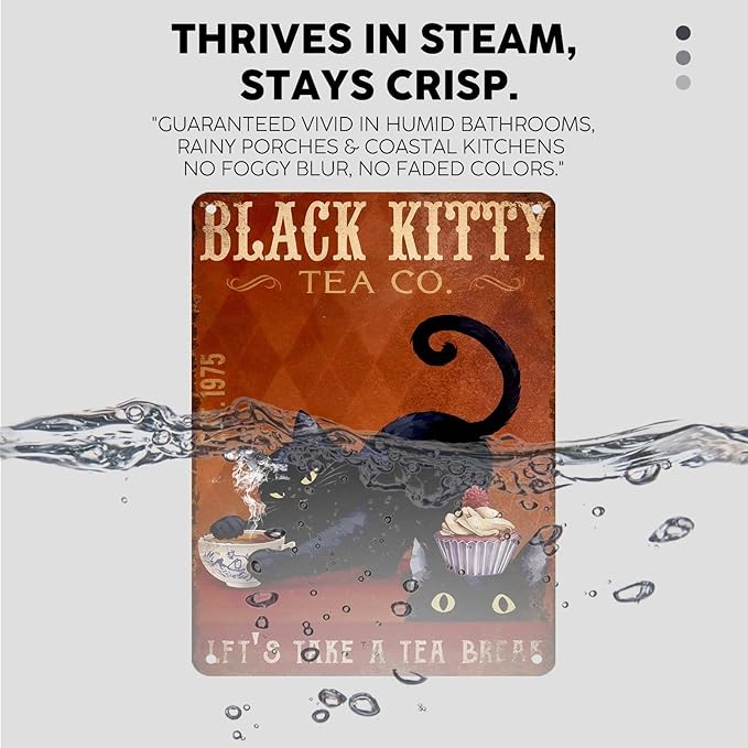 Vintage Black Cat Tin Sign Let's Take A Tea Break Retro Metal Sign Funny Cat Lovers Nostalgic Wall Decor Decorations for Home Office Cafe Shop Kitchen Bar Living Room Bedroom 16 * 12In