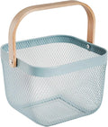 Metal Mesh Steel Harvest Basket, Square Wire Garden Basket with Handle – Multi-Functional Storage Organizer for Gathering Vegetables, Fruits, Kitchen, Garden, Picnic (Aqua-Square)