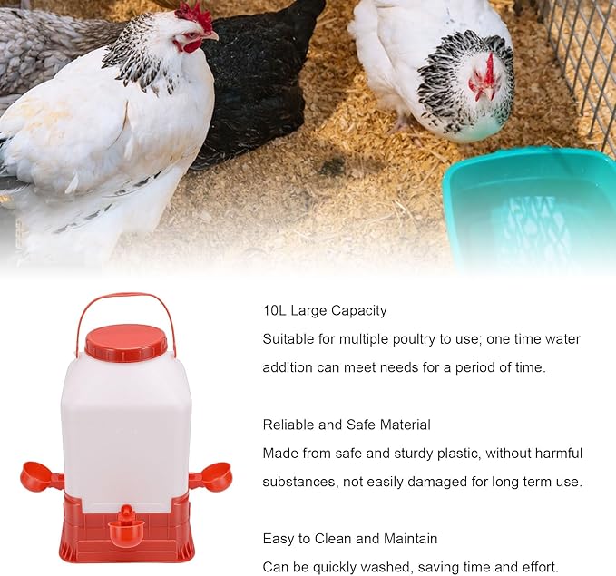 Zerodis Anti Waste Durable Water Fountain Bucket Chick Waterer 10L Large Capacity Chicken Feeder Poultry Water Fountain Bucket Automatic Brooder Starter Kit Coop Accessories for Baby