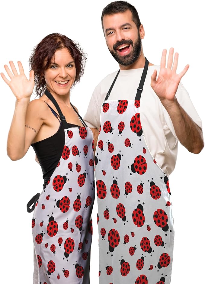 Cute Cooking Apron for Women Red Ladybug Mans Aprons for Cooking Funny for Kitchen Cooking Restaurant BBQ Painting Crafting Gardening 27” (W) x 31” (H), Waterproof Apron