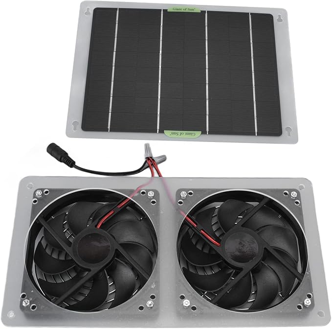 Jiawu Solar Panel Fan Kit, 100W 12V Dual Exhaust Fan, Solar Powered Fan for Small Chicken Coops, Greenhouses, Sheds, Pet Houses