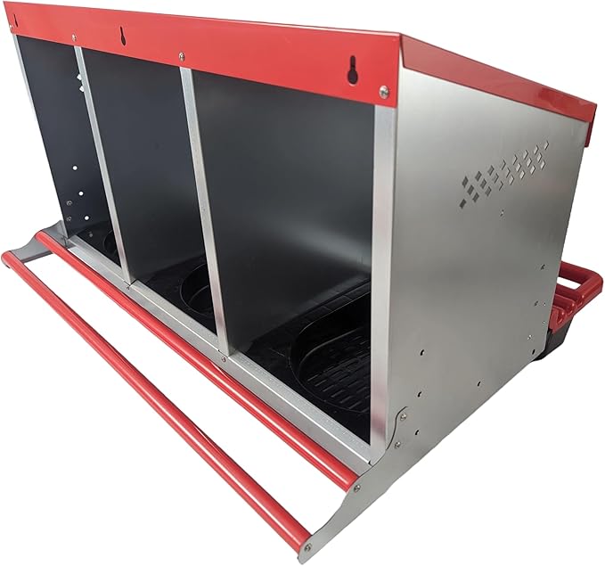 Hen's Choice™ - Reverse Roll Out Chicken Nest Box | Reversible Roll Away Nest Box | 3 Hole (Red)