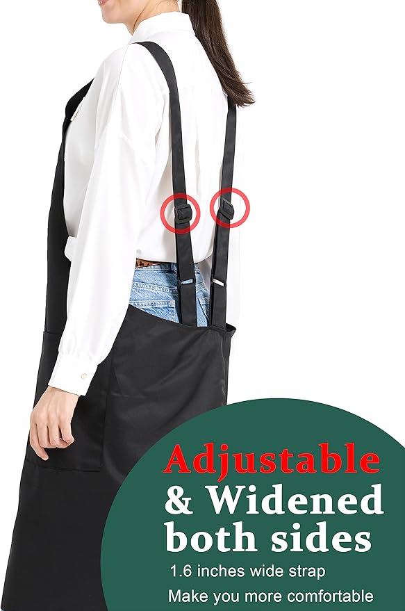 APRONNER Comfortable Water Repellent Cross Back Aprons for Women with Pockets for Cooking Kitchen Baking Adjustable Unisex