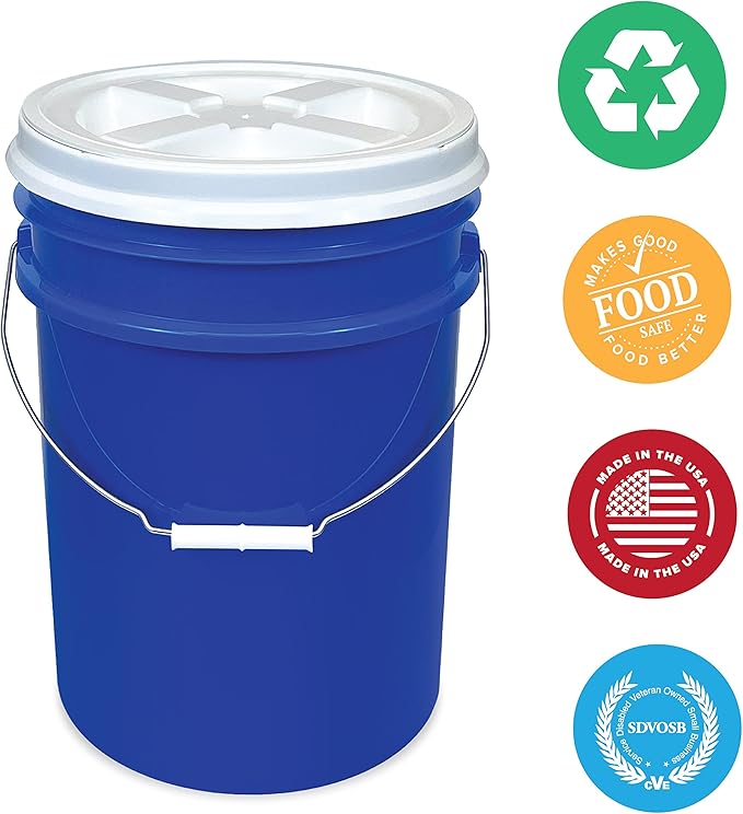 ePackageSupply 5 Gallon White Bucket with Gamma Seal Screw on Airtight Lid | Made in USA | Food Grade | Heavy-Duty | Durable 90 Mil All Purpose Pail | Easy Stack and Store | BPA Free (6 Count), Blue