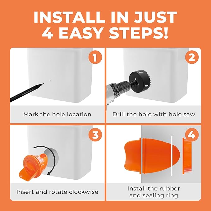 Durable Chicken Feeder Rain Proof Poultry Feeder Port Gravity Feed Kit for Buckets, Barrels, Bins, Troughs, Easy Clean - 6 Pack with Hole Saw for Easy Installation
