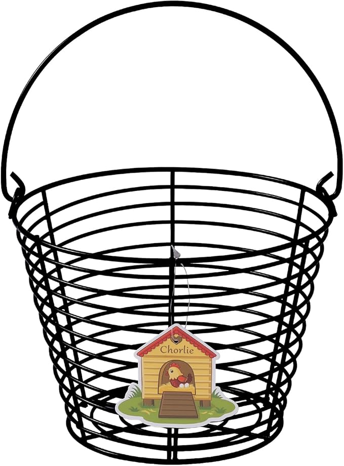 Colorful Metal Mesh Wire Egg Collecting Basket with Handle Portable Garden Vegetable Fruit Storage Lightweight Hanging Collector for Farmhouse Gathering Kitchen Picnic (Black, Normal - 8")