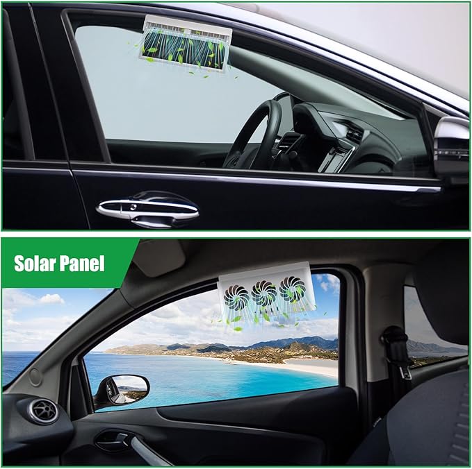 2 Pack Solar Powered Car Exhaust Fan 3 Fans Car Window Air Vent Radiator Solar Energy Cooling Vent Exhaust for General Types (Solar & Battery & USB 3 Fans,White)