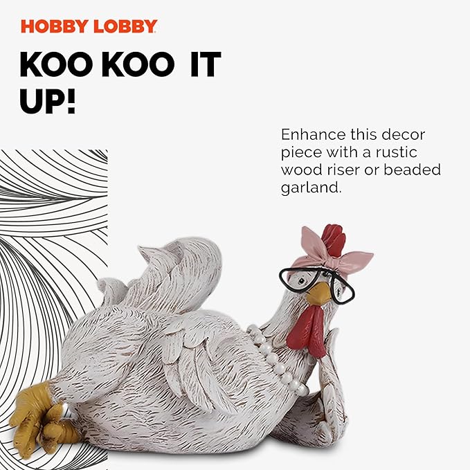 Resin Chicken Figurine with Glasses – Distressed Faux Taxidermy – Resin & Metal Animal Sculpture – Country Western Themed Party Decorations – Farmhouse Style Decor for Home, Office Desk & More