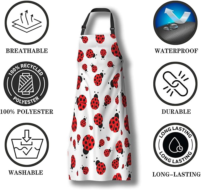 Cute Cooking Apron for Women Red Ladybug Mans Aprons for Cooking Funny for Kitchen Cooking Restaurant BBQ Painting Crafting Gardening 27” (W) x 31” (H), Waterproof Apron