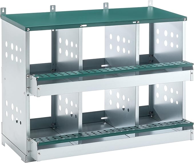 3/4/6/8/10 Holes Chicken Nesting Box for Chickens Hens Ducks, Metal Nesting Boxes for Chickens Wall Mount Egg Laying Nesting Boxes for Chicken (Green, 6 Compartment)
