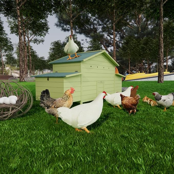 Large Wooden Chicken Coop Outdoor Hen House with 2 Free-Range Doors, 2 Nesting Boxes, and Chicken Perch for Backyard Poultry, 11.12 ft²