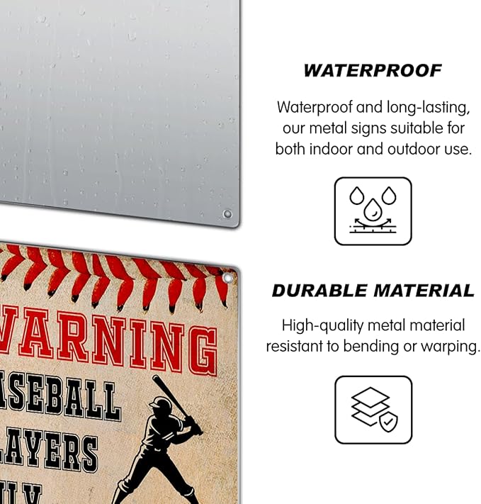 Warning Baseball Players Only All Others Will Be Struck Out Metal Sign 8 x 12 Inch Room Wall Art For Fans Perfect Man Cave Game Bedroom Sports Bar And Outdoor Decor