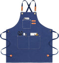 Chef Apron for Men Women Canvas Aprons with 3 Pockets Cross Back Resistant Work Apron for Cooking