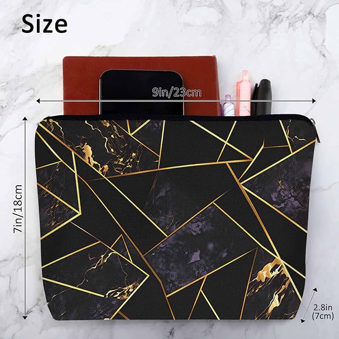 Woman Makeup Bag Diamond Marble, Abstract Geometric Marble Diamond Gold Black Makeup Bags Travel Cosmetic Bags Toiletry Makeup Organizer Pencil Pouch Make Up Cosmetic Bag For Owners Lady