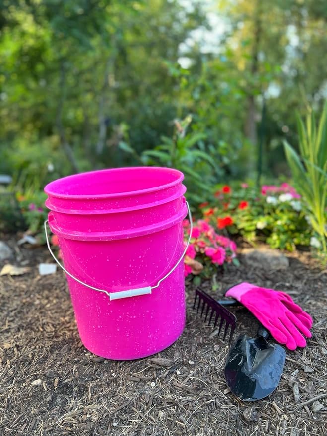 House Naturals 5 Gallon Food Grade, BPA Free, Made in USA, Plastic Bucket, 3 Colors, (Pack of 3) (5G-Pink-Magenta-Purple HN White lids)