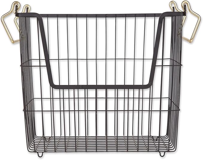 DII Metal Wire Mesh Stackable Utility Storage Bin, Large Rectangle, 13x10x11, Black/Gold