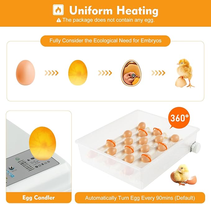 64 Egg Incubator Single Layer 3-in-1 Dual Power Digital Automatic Egg Turner with Temperature Control for Chicken Duck Goose Quail Eggs