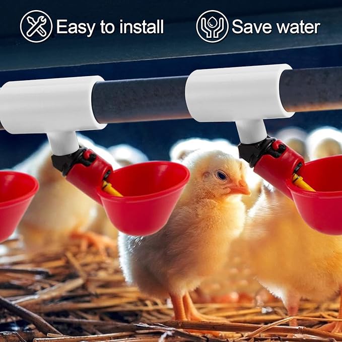 20 Pack Chicken Waterer PVC Tee Fittings - Fully Automatic for Threaded Chicken Waterer Nipples/Cups/Feeders/Poultry Water Drinker, White