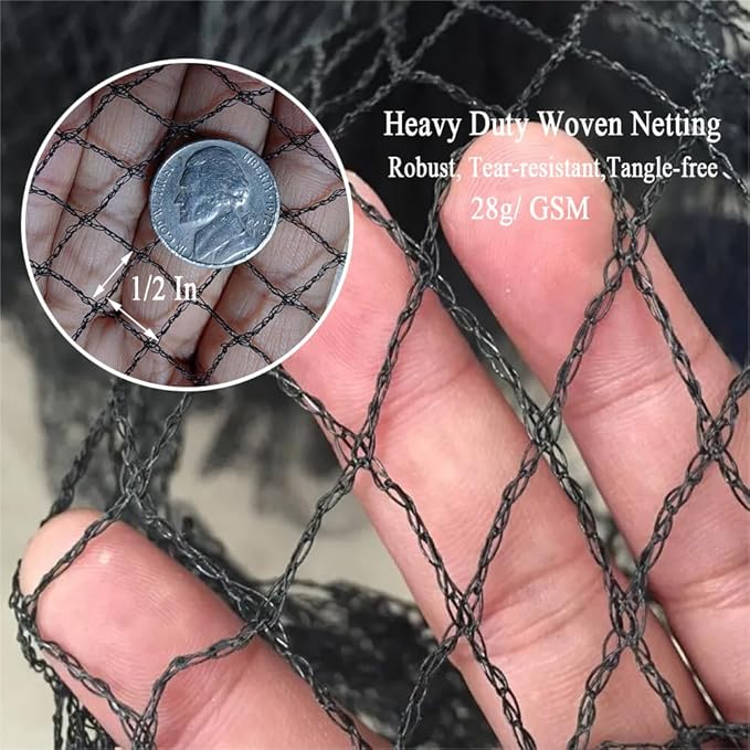 Bird Netting 15x15 Ft, 1/2In Mesh Heavy Duty Garden Netting Pest Barrier for Plants, Fruit Trees, Vegetables, Extra Strong Woven Mesh Netting, Animal Fencing Against Birds, Deer, Poultry