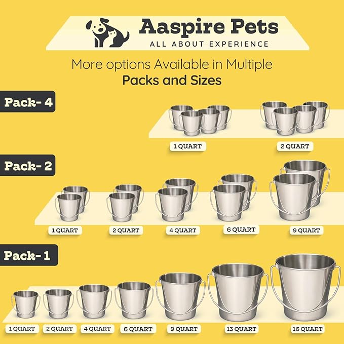 6 quart Heavy Duty Stainless Steel Round Bucket with Handle | 1.5 gal Sturdy Food & Water Bowl for XL Dogs Cats Goat sheep & Livestock | Fits kennel Crate Cage Farm | Hanging Utility Pail