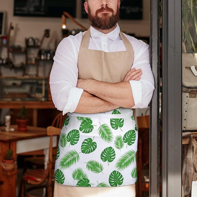 Unisex Apron for Cooking Server Waitress Half Waist Apron with 3 Pockets