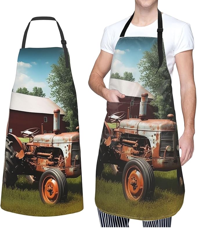 Adjustable Apron with 2 Pocket Apron for Women Men Company Farm Tractor Bib Chef Aprons for Cooking
