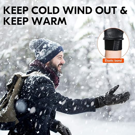 Vgo... 1 Pair 0℃/32℉ Goat Leather Outdoor Glove,Winter Warm Gloves,Cold Weather Driving Gloves,Windproof (Size L, Gold, GA2152F)