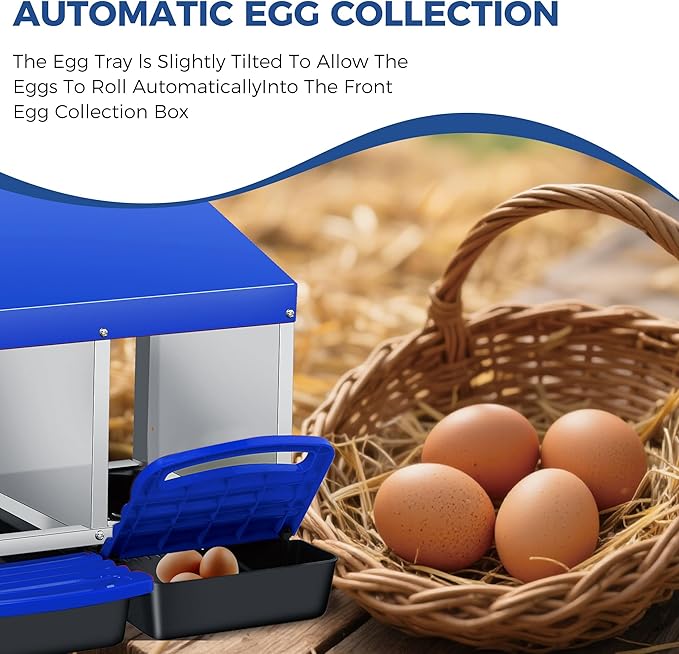 Chicken Nesting Box, 3-Hole Wall Mount Metal Chicken Nesting Box with Rollout Egg Collection & Easy-Clean Pull Out Tray, Roll Away Hen Roosting Boxes