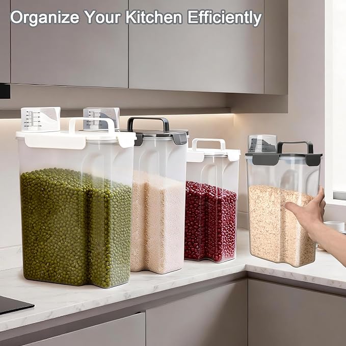 Rice Storage Containers, Airtight Cereal Containers Storage, BPA Free Rice dispenser for Flour, Pasta, Grain and Baking, Pet Dog Cat Bird Food Container 20lb+ 10lb Grey