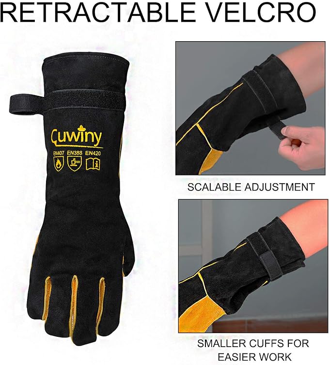 Welding Gloves, 1112°F Heat/Fire Resistant/Leather Forge Gloves, with Kevlar Stitching String, 16 inches Extra Long Sleeve and Fireproof Hook and Loop Tape,fit for Mig/Tig