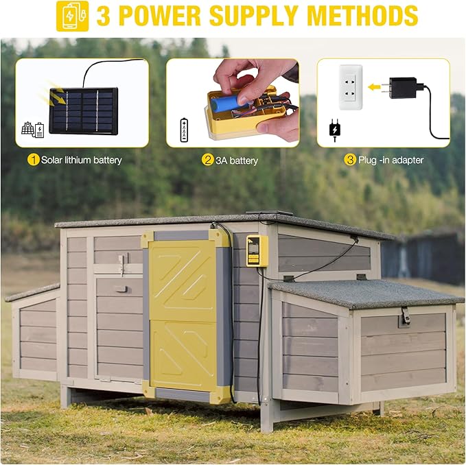 Aivituvin Automatic Chicken Coop Door Opener with Heating and Anti-Pinch Function Solar Powered Auto Chicken House Run Door（Grey）