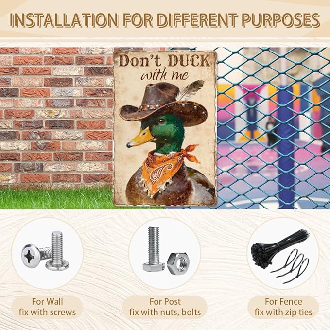 WADORN Western Hunting Duck Retro Metal Tin Sign, 8x12 Inch Don't Duck with me Vintage Tin Sign Hunting Rustic Country Wall Decor Art Poster Plaque for Home Cafe Farmhouse Club Man Cave Room Garage
