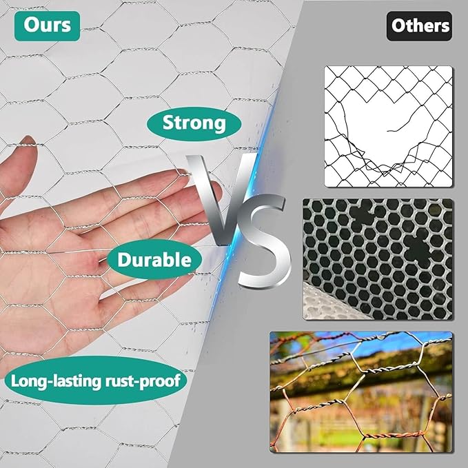 Chicken Wire 3ft x 100ft Chicken Wire Fencing 36, 1 in Chicken Wire Mesh, 21 Ga. Thick Double Galvanized Layer Anti-Rust Chicken Fence, Floral Chicken Wire Roll for Crafts, Barrier for Garden