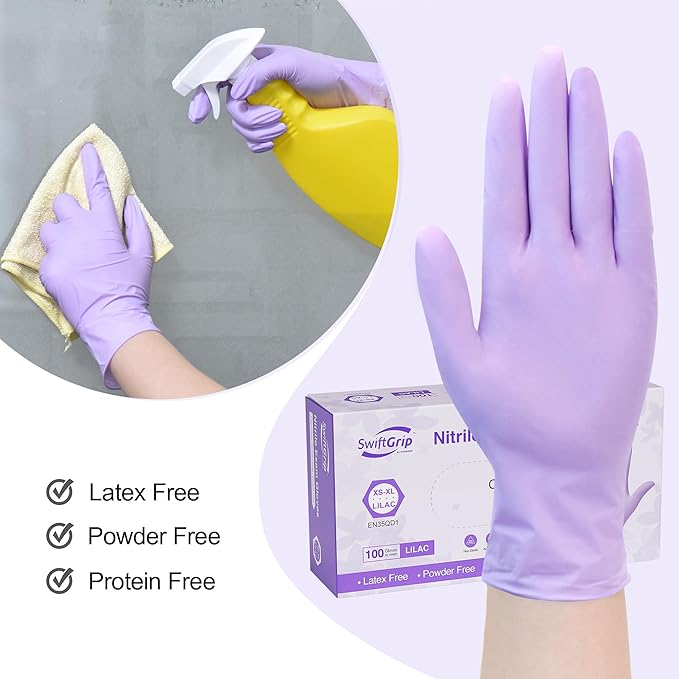Disposable Nitrile Exam Gloves, 3-mil, Lilac Gloves Disposable Latex Free, Powder Free