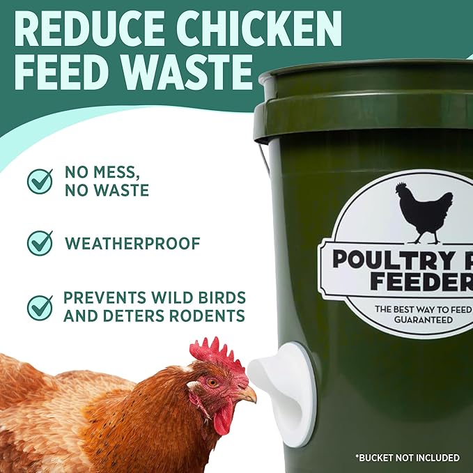 The Original Poultry Pro DIY Chicken Feeder | 3 Ports Poultry Feeders for Chicken Coop | Use for Buckets & Bins | Rain Proof, Weather Resistant - Original Feeder 3-Pack with Hole Saw