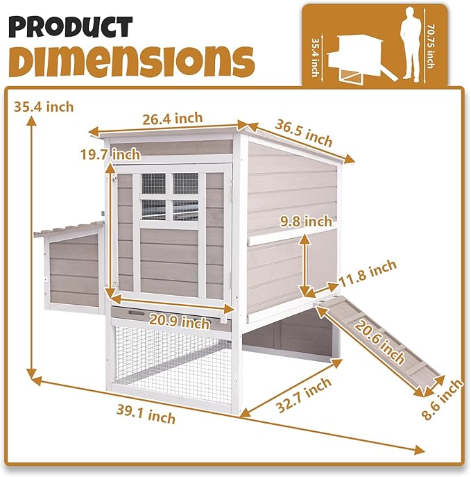 2-Story Wooden Chicken Coop, Outdoor Poultry House with Removable Leak-Proof Tray, 3 Nesting Boxes, 2 Perches Ventilation Metal Mesh, Rabbit Hutch for Small Animals, Backyard, Garden