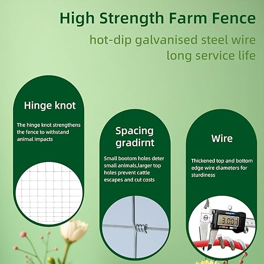 Farm Fence 4x164FT, Thickened 12 Gauge Galvanized Wire, Durable Woven Wire Fencing with Hinge Knot for Cattle, Goats & Sheep, Hog, Livestock Fence, Farm & Field Use