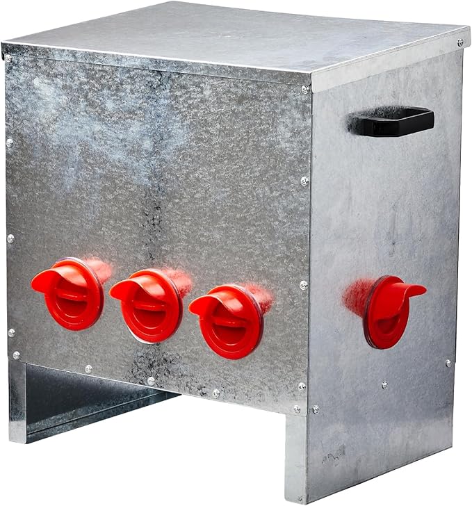 Automatic Chicken Feeder No-Waste, Metal Poultry Feeder Large Capacity for Chickens, Geese, Ducks, Turkeys, Quails (5 Ports)
