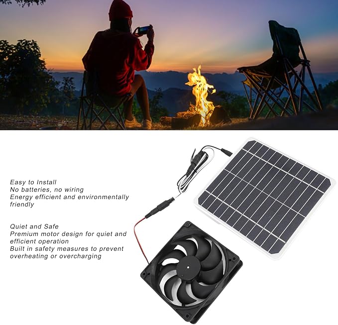 Solar Exhaust Fan, 20W Quiet Monocrystalline Solar Panel Ventilation Fan with Bracket for Chicken Coop Pet House
