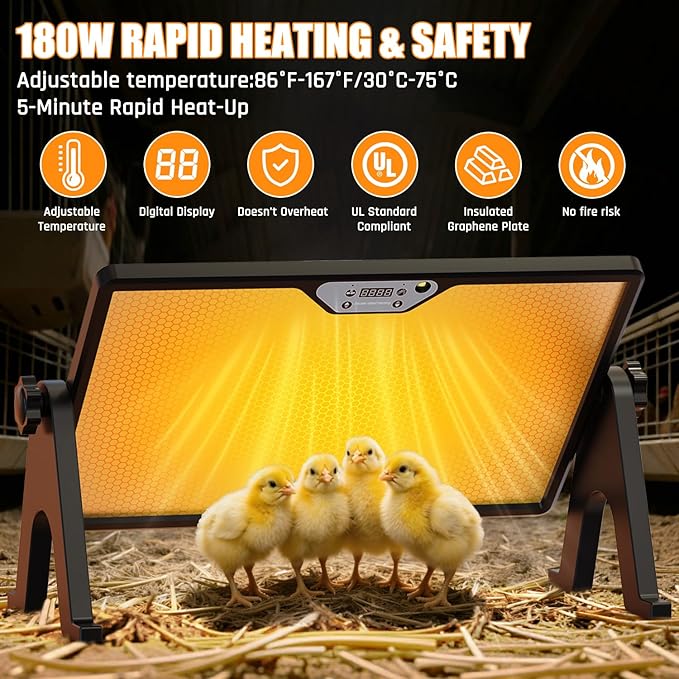 Brooder Plate for Chicks with Temp Control and Display,Dual-Sided Chicken Coop Heater with Remote,Timer Function & Cycle Work,Adjustable Angle,Safe Heater Plate for Ducks Quail Poultry Warm,13"x17"
